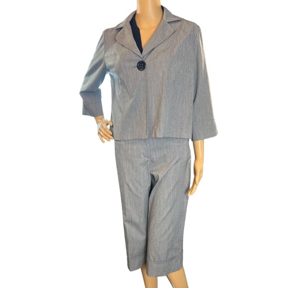 Studio 1940 2-Piece Capri Pants Suit Womens Sz 8/Small Gray Retro Office Classic - Picture 1 of 11